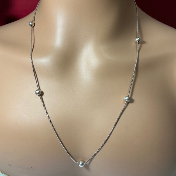 Sterling Silver Necklace with Stationed Beads. 24 inches long - Picture 1 of 6